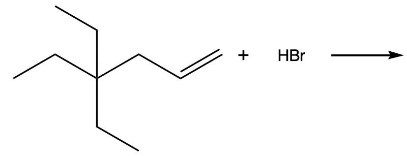 Alkene structure reacting with HBr in a hydrohalogenation reaction.