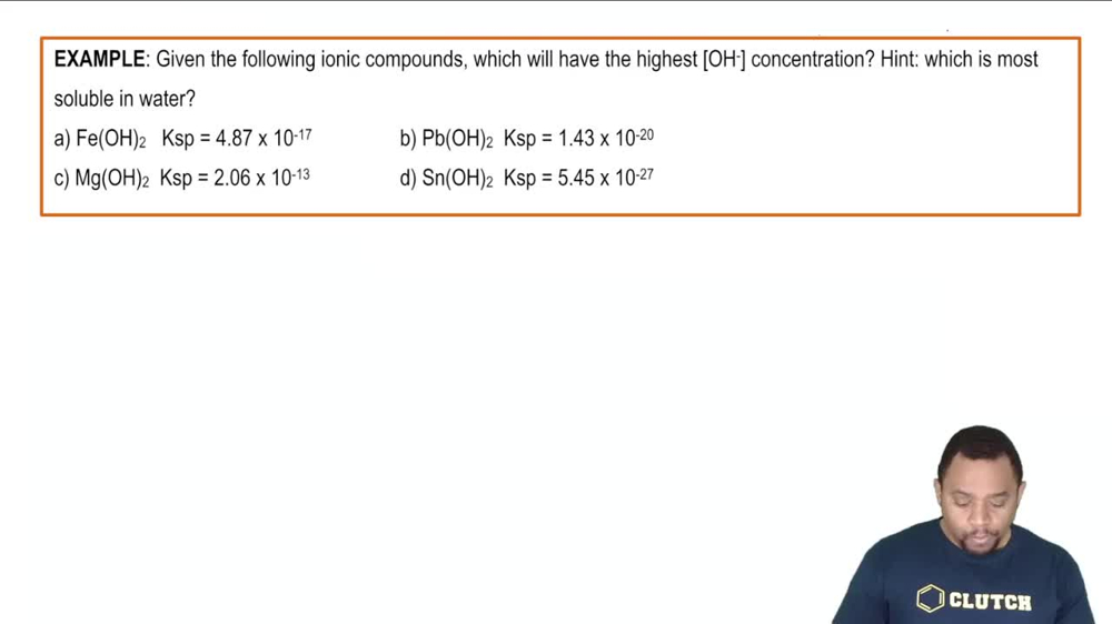 Ksp and Solubility Example