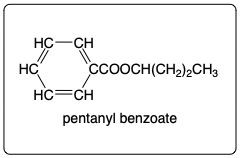 Condensed structure of pentanyl benzoate from benzoic acid and 3-pentanol.