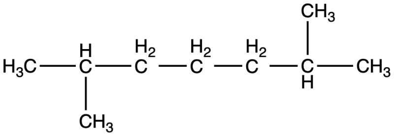 Structural formula of an alkane for naming practice in organic chemistry.