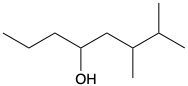 Chemical structure of an alcohol with an OH group, related to naming alcohols in organic chemistry.
