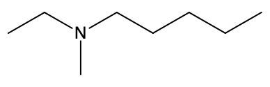 Chemical structure of ethyl-methyl-pentylamine for naming amines in organic chemistry.