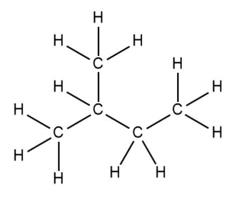 Structural formula of a hydrocarbon with five carbon atoms and twelve hydrogen atoms shown with bonds.