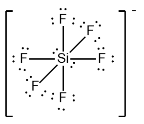 Alternative representation of Lewis Dot Structure for SiF6^2- with fluorine atoms.