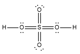Final representation of the Lewis Dot Structure for H2SO4.