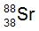 Chemical notation for Strontium-88, showing 38 protons and 50 neutrons.