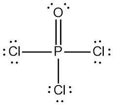 Lewis Dot Structure for POCl3 showing bonds and lone pairs.