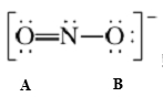Lewis structure of the nitrite ion, NO2–, showing bonding between nitrogen and oxygen atoms.