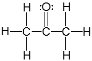 Lewis dot structure of a molecule showing hydrogen and carbon atoms with a double bond to oxygen.