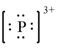 Lewis dot symbol for P3+ ion, showing three fewer electrons.