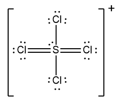 Lewis Dot Structure for SCl4 with a + charge.