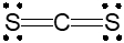 Lewis structure of carbon disulfide (CS2) showing linear electron geometry.