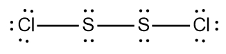 Another representation of Lewis Dot Structure for disulfur dichloride (S2Cl2) highlighting sulfur and chlorine bonds.