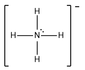 Lewis Dot Structure of NH4- showing nitrogen with four hydrogen atoms and a negative charge.