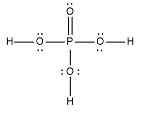 Alternative Lewis Dot Structure of phosphoric acid H3PO4 with bonds and lone pairs.