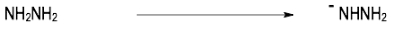 Reaction showing NH2NH2 forming its conjugate base, -NHNH2.