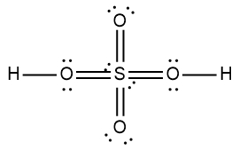 Lewis Dot Structure of H2SO4 showing bonds and electron pairs.