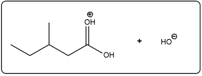 Line-angle structure of a carboxylic acid with a protonated hydroxyl and water.