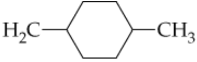Structural formula of a cycloalkane with a hexagonal ring and two carbon substituents, one with a methyl group.