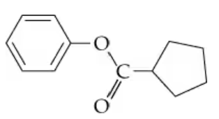 Chemical structure of an ester featuring a phenyl group and a cyclohexyl group connected by an ester linkage.