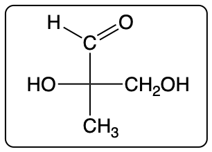 Fischer projection of a carbohydrate with hydroxyl and methyl groups.