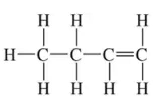 Skeletal structure of a hydrocarbon chain with a double bond, showing carbon and hydrogen atoms.