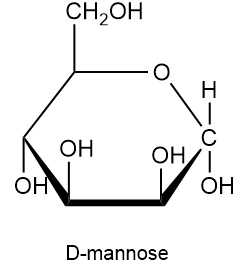 Cyclic structure of D-mannose, an aldohexose sugar molecule.