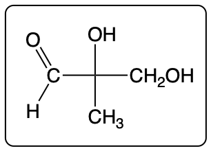 Fischer projection of a carbohydrate with hydroxyl and methyl groups.