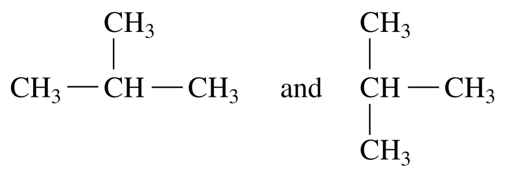 Structural isomers comparison showing two molecular structures with labels for each carbon and hydrogen atom.