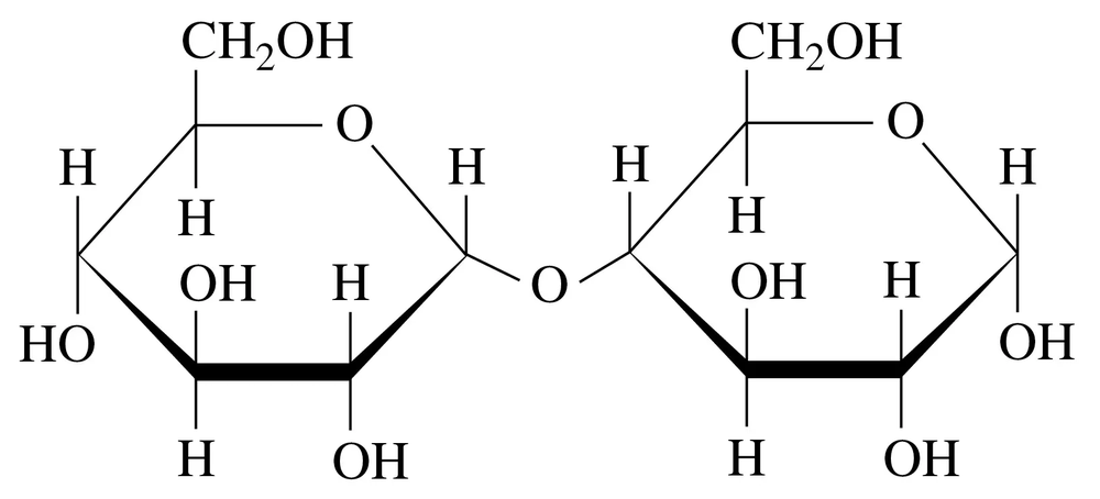 Chemical structure of a disaccharide, showing its molecular formula and hydroxyl groups for analysis of reducing sugars.