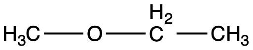 Chemical structure of ethyl methyl ether, showing carbon and oxygen atoms.