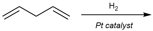 Chemical structure of an alkene undergoing hydrogenation with H2 and Pt catalyst.