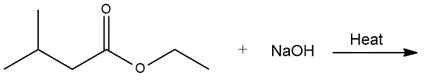 Line-angle structure of an ester reacting with NaOH and heat for saponification.