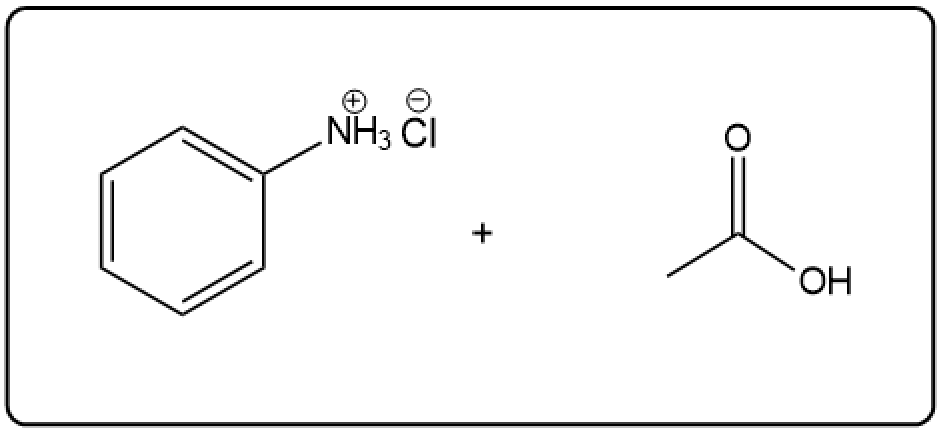 Reaction showing ammonium chloride and benzoic acid producing water and ammonium.