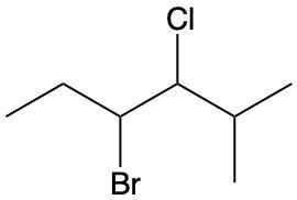 Line angle structure of a compound with Br and Cl substituents.