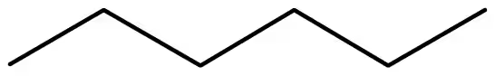 Line drawing of a zigzag structure representing a chain of alkanes.