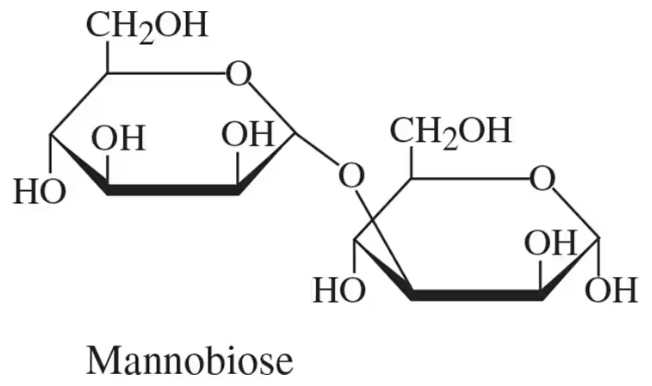 Structural representation of mannobiose, highlighting the glycosidic bond between its two sugar units.