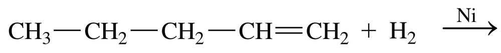 Condensed structural formula showing a hydrogenation reaction with reactants and nickel catalyst.