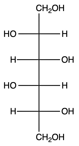 Structural formula of another product from D-sorbose reduction, differing in configuration.