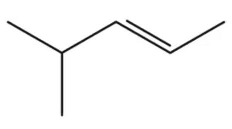 Skeletal structure of an organic compound, illustrating bonds and molecular framework for conversion to condensed formula.