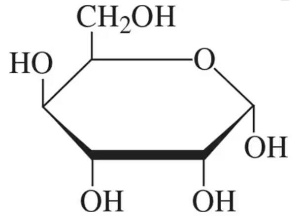 Cyclic structure of a monosaccharide with labeled hydroxyl groups and a methylene group. Identify as ⍺ or β anomer.