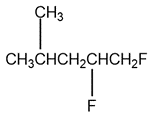 Lewis structure of a molecule with carbon and fluorine atoms.