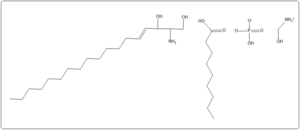 Hydrolysis products of sphingomyelin showing hydroxyl and ammonium groups.