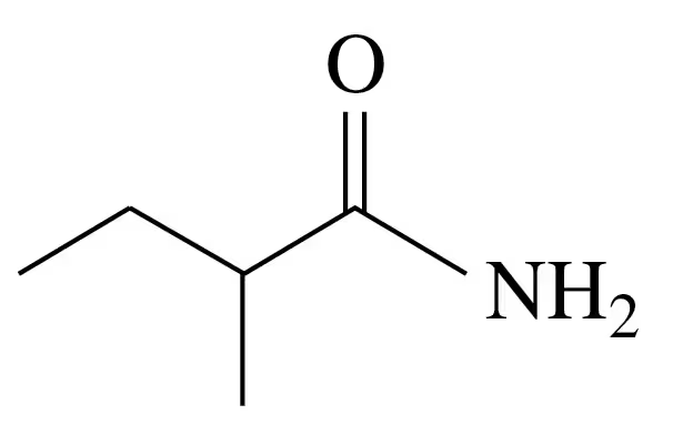 Condensed structural formula of an amide featuring a carbonyl group and an amine group.