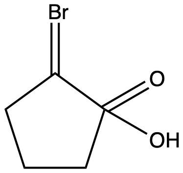 Chemical structure showing bromine and hydroxyl groups on a pentagonal hydrocarbon.