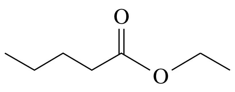 Chemical structure of an ester, showing carbon chains and functional groups, labeled for naming conventions.