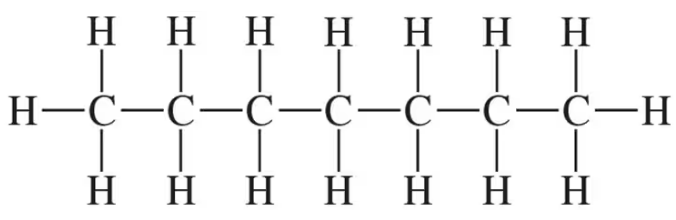 Lewis structure of a linear alkane with carbon and hydrogen atoms connected by single bonds.