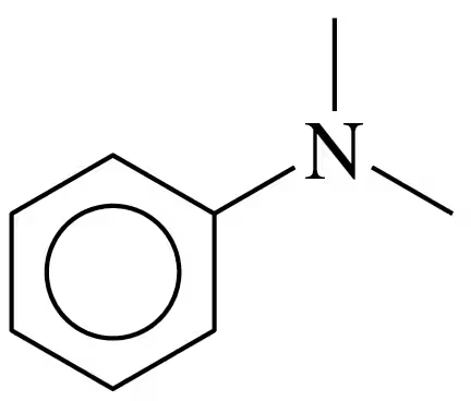 Chemical structure of an amine with a benzene ring and a nitrogen atom, illustrating its molecular configuration.