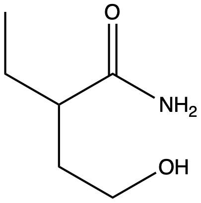Line structure of 2-ethyl-4-hydroxybutanamide for naming amides.