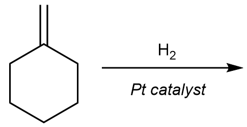 Chemical structure showing hydrogenation reaction with H2 and Pt catalyst.